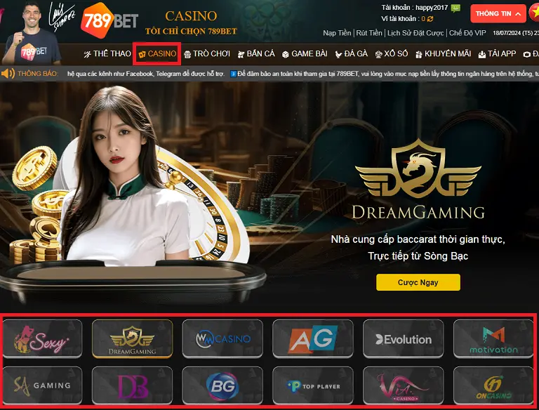 Cách đặt cược vào trò chơi casino online 789bet