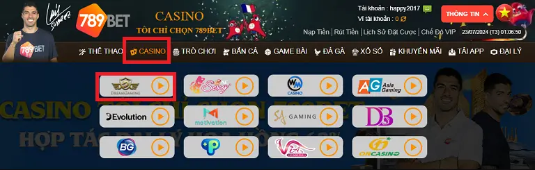 Cách tham gia sảnh DG casino 789bet